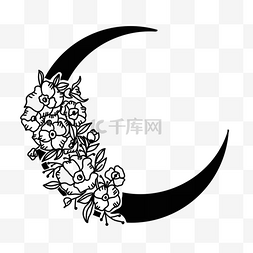 黑白花卉线条图片_抽象黑白月亮花卉