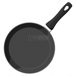 铸铁锅图片_白色背景上带有手柄的黑色铸铁锅