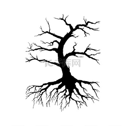 木插图图片_令人毛骨悚然的死树剪影矢量图。