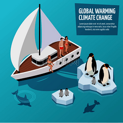 世界气候变暖图片_气候变化等距组成与帆船上的人、