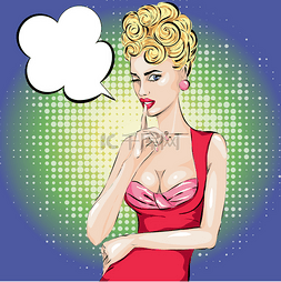 on标志图片_Shhh speech bubble pop art pin-up woman with 