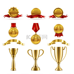 评级图标图片_运动或比赛奖杯套装金牌奖励徽章