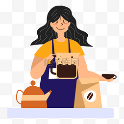 咖啡女性图片_咖啡师咖啡制作人物插画