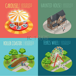 游乐园设计素材图片_游乐园概念图标集。