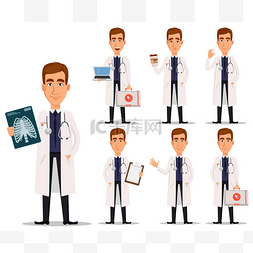 专业医生卡通图片_年轻的专业医生在白色外套, 设置