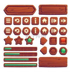 ui背景元素图片_用于 ui 游戏的木制按钮，在白色