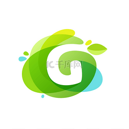 朋克标框图片_字母 G 标志在绿色水彩溅背景.
