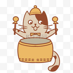 戴帽子的打鼓猫咪音乐家
