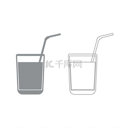 排汗吸湿标志图片_带有吸管灰色套装图标的果汁杯