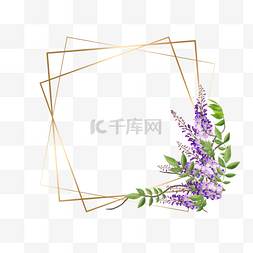 水彩紫藤花卉线条边框