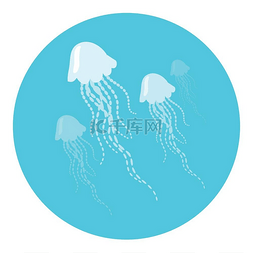 水创意标志图片_漂浮在水中的单色水母。