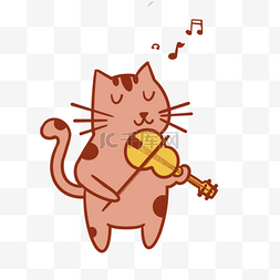 可爱的粉色拉小提琴猫音乐家
