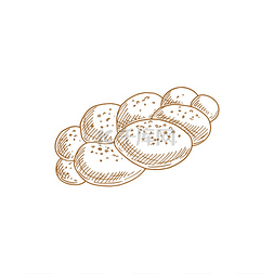 编织面包隔离单色草图矢量烘焙产