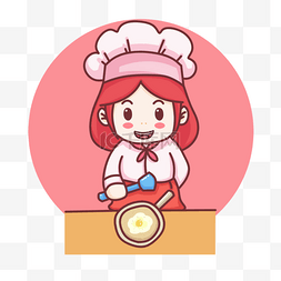 女厨师可爱卡通深红色