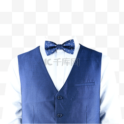 领结白色图片_摄影图领结白衬衫蓝马甲