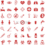 Vector set of 49 red medical icons