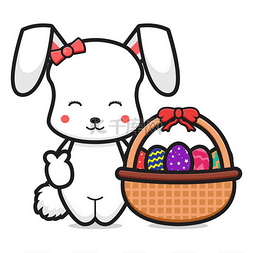 抱彩蛋的小兔子图片_可爱的兔子抱篮包含彩蛋卡通人物
