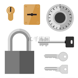 挂锁解锁图标图片_锁和钥匙平面图标。锁和钥匙的平