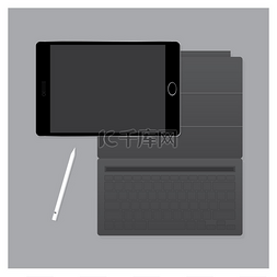 手机空白图图片_带有键盘保护套和笔矢量图的 Table