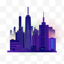 光效城市剪影图片_彩色光效纽约城市紫色剪影