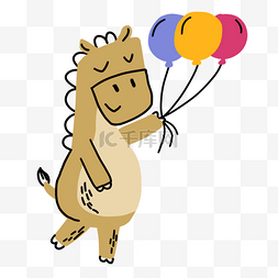 可爱河马和气球抽象线条动物涂鸦