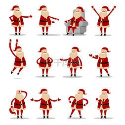 跳的动作图片_在白色背景上设置不同的圣诞老人
