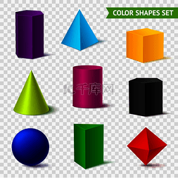 矢量图简约图片_逼真的几何形状透明颜色集，在透