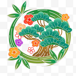 元旦快乐背景图图片_松竹梅插图植物装饰新年日式传统