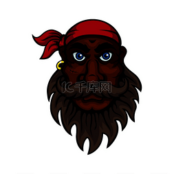 卡通老海盗戴着红头巾，脸颊上留
