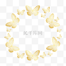 金色蝴蝶婚礼圆形边框