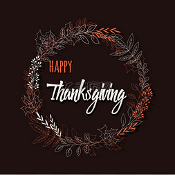 色彩缤纷的字体图片_带有花卉装饰元素的感恩节快乐卡
