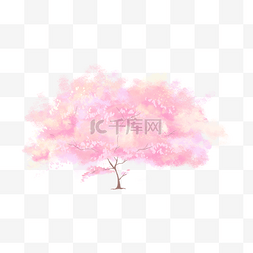 樱桃树png图片_粉色水彩樱花树梦幻花朵