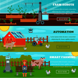 物物联网图片_智能农业水平横幅与农业机器人无