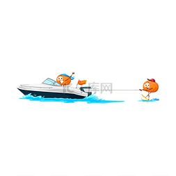 柑橘水果图片_摩托艇上的卡通滑稽柑橘水果，矢