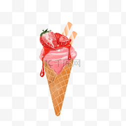 冰淇淋草莓图片_手绘水彩夏天卡通甜筒冰淇淋手账