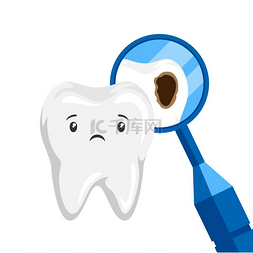 牙齿护理素材图片_生病的牙齿与龋齿的插图。