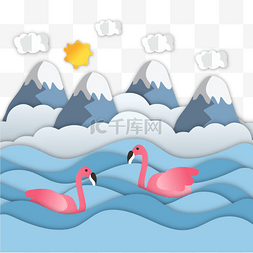 自然剪纸动物湖中天鹅