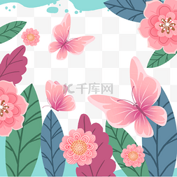 粉色蝴蝶春季植物边框