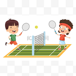 孩子打网球的矢量插图