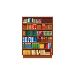 书架木图片_书柜矢量图标，带书的卡通图书馆