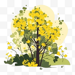 卡通手绘黄色油菜花
