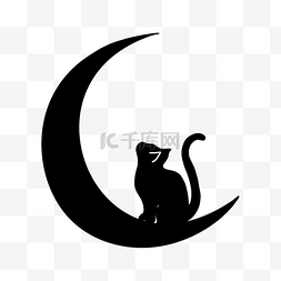 黑色月亮图片_月亮剪影可爱小猫