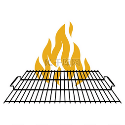 热炉图片_带火的钢格栅炉排的插图。