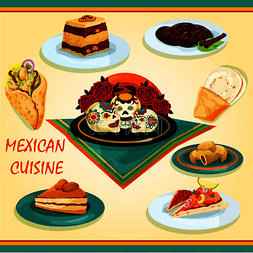 肉馅图标图片_墨西哥美食三明治和甜点图标，配