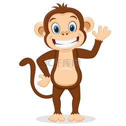 聪明的小猴子图片_猴子微笑着, 在白色的背景上挥动