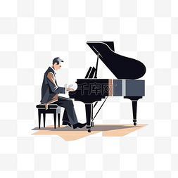 钢琴家插画图片_扁平风职业人物钢琴家