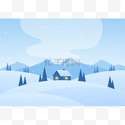 矢量插图: 冬季卡通山景观与房子