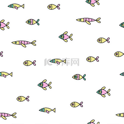 夏天纹理背景图片_海鱼的无缝图案矢量插图