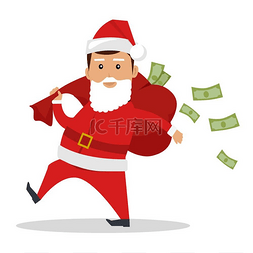 拿着钱袋子图片_带有现金概念向量的圣诞老人角色
