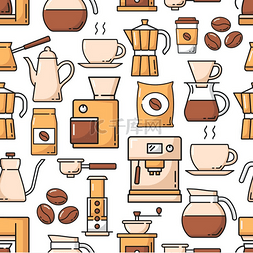 美式咖啡机图片_咖啡饮料和咖啡豆无缝图案矢量背
